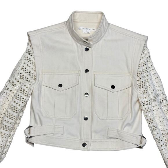 Veronica Beard Aylin Crochet Sleeve Jacket in Ecru Size 0 - Picture 10 of 16